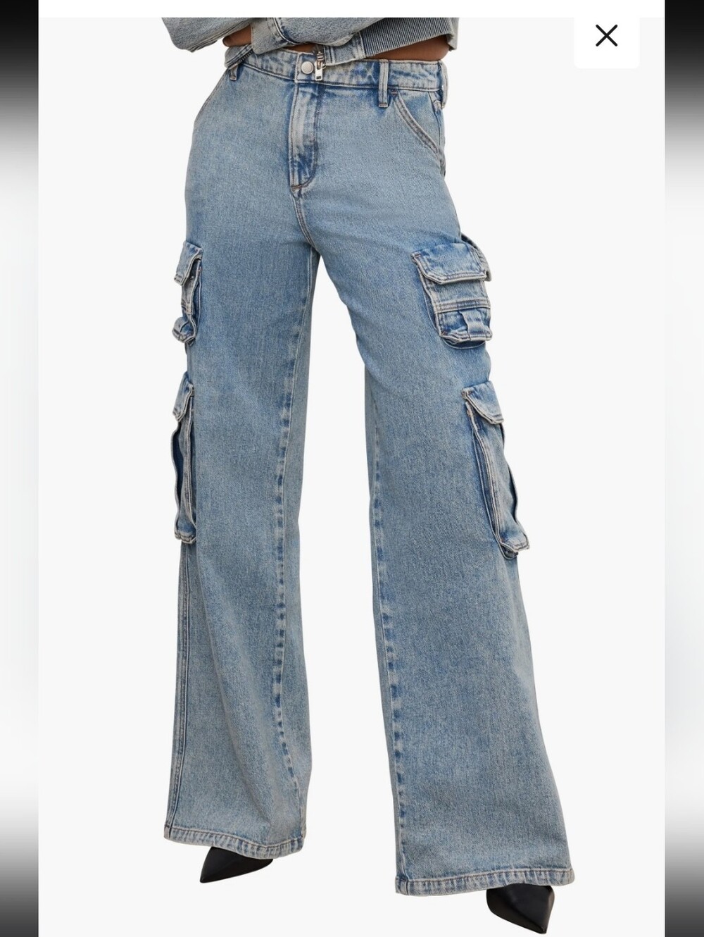 Good American Light Wash Wide-Leg Cargo Jeans for Women